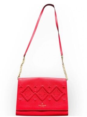 kate spade Red Leather Woven-Accent Chain Crossbody
